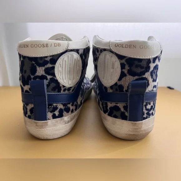 Golden Goose 2.12 High Top Sneakers Blue Velvet Leopard sz 38 - Picture 9 of 16